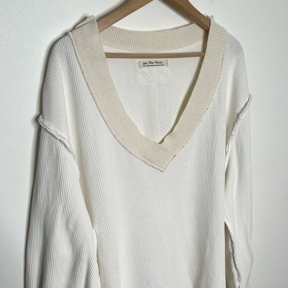 Free People We The Free Womens Asher Thermal Small White V Neck Oversized Slits - Picture 4 of 13